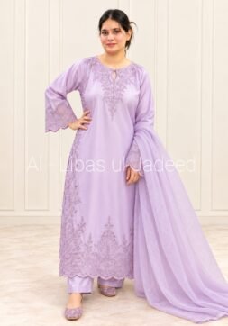 Luxury 3-Piece Sheesha Silk Cutwork Suit – Elegant Embroidered Collection