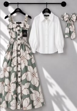 Turkish Floral Maxi with plain Shirt